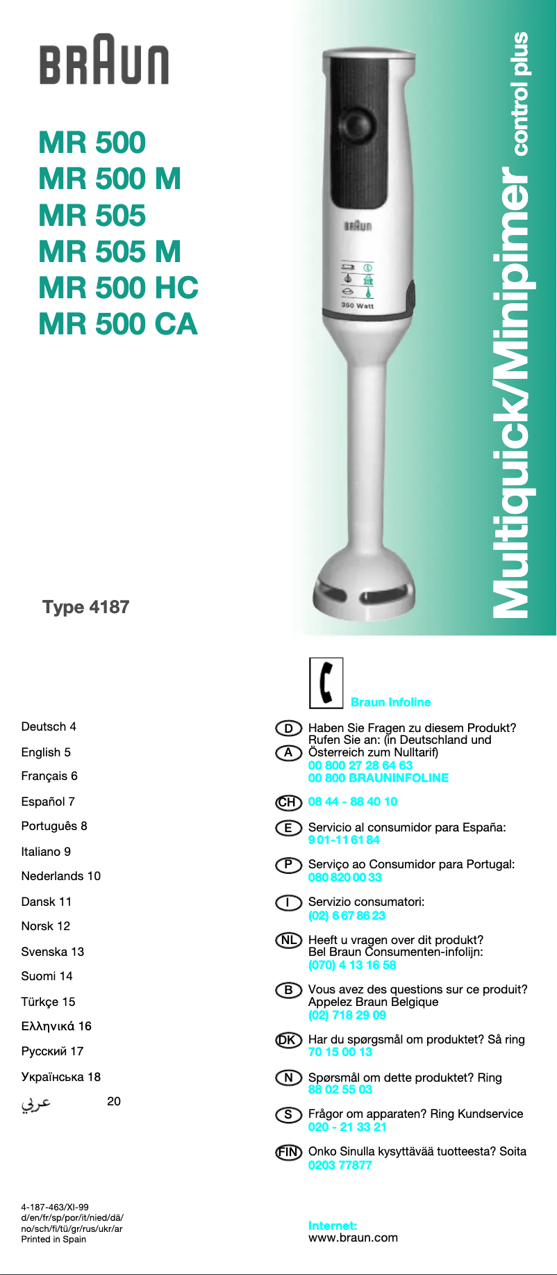 Page 1 de la notice Manuel utilisateur Braun Multiquick MR 500