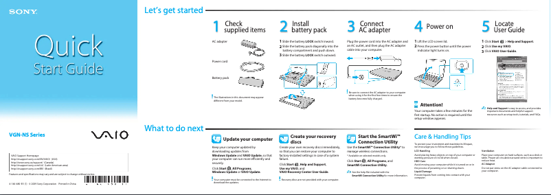 Page n°1 - Guide d'installation Sony Vaio VGN-NS315D
