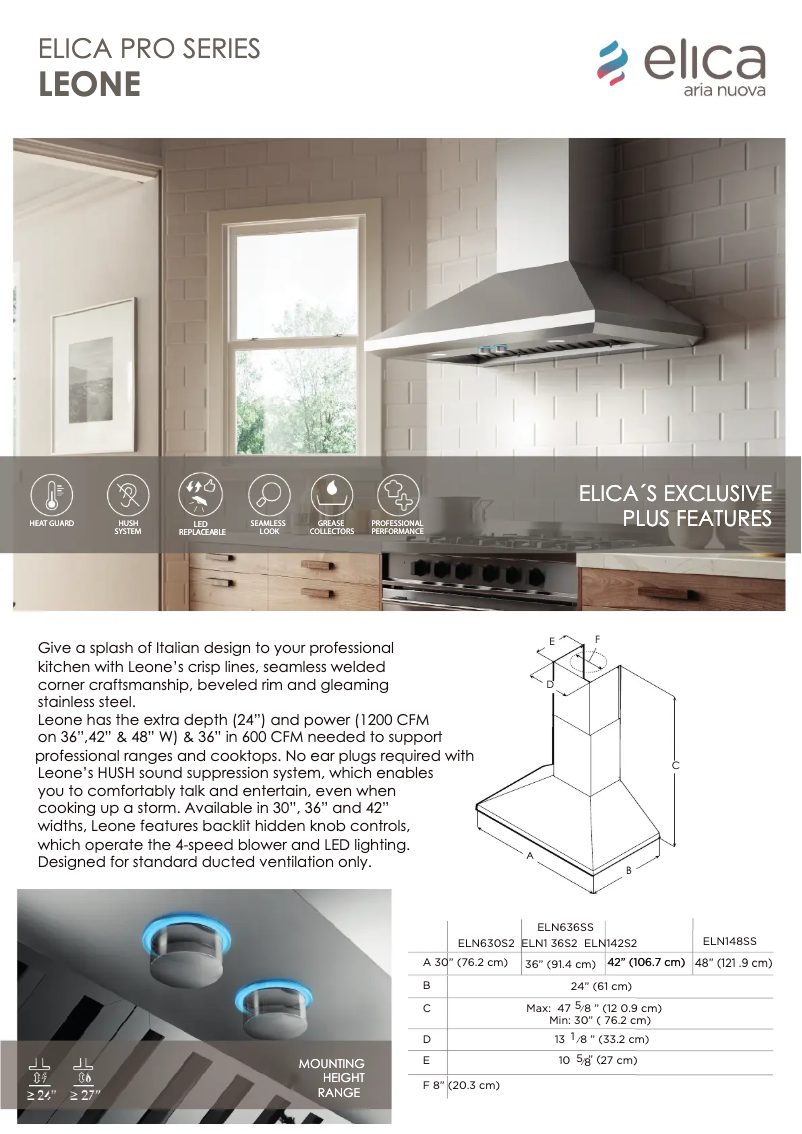 Page 1 de la notice Fiche technique Elica Leone ELN630S2