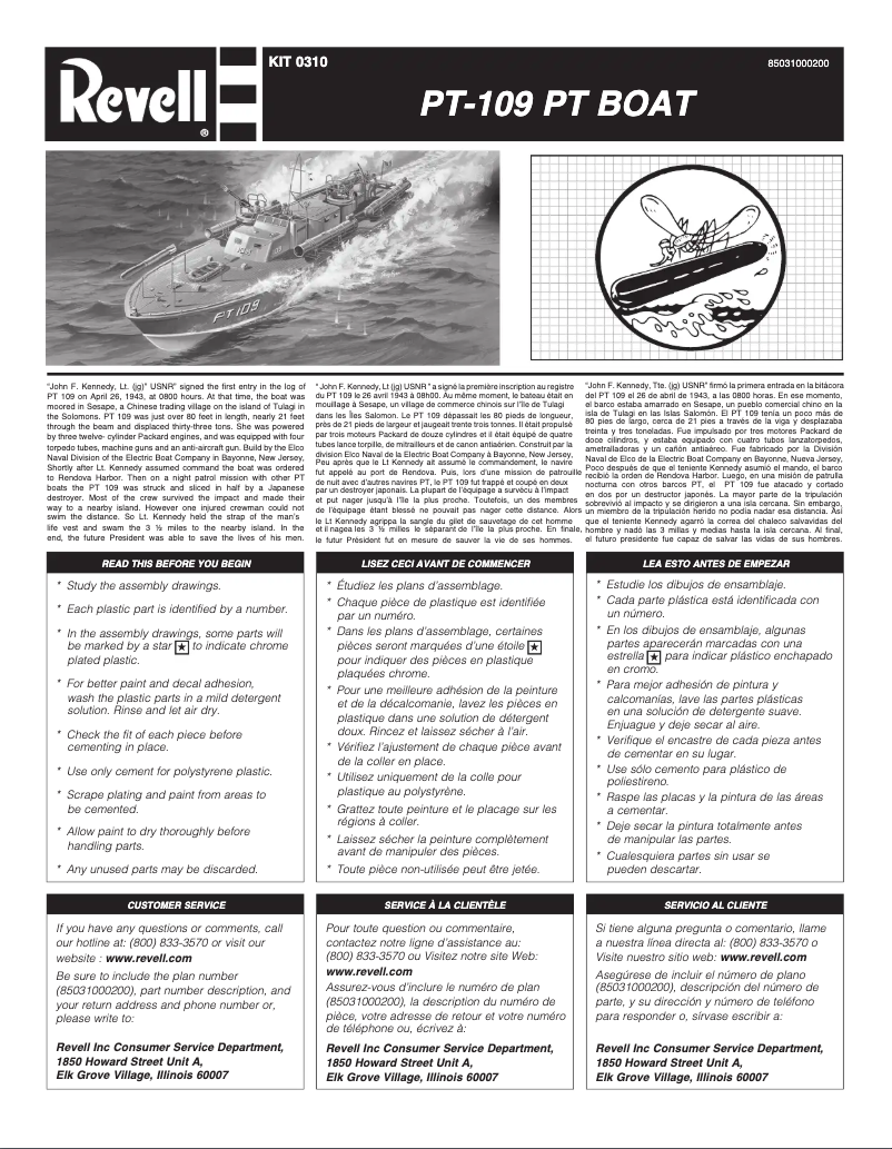 Image de la première page du manuel de l'appareil PT-109 P.T. Boat Plastic Model Kit