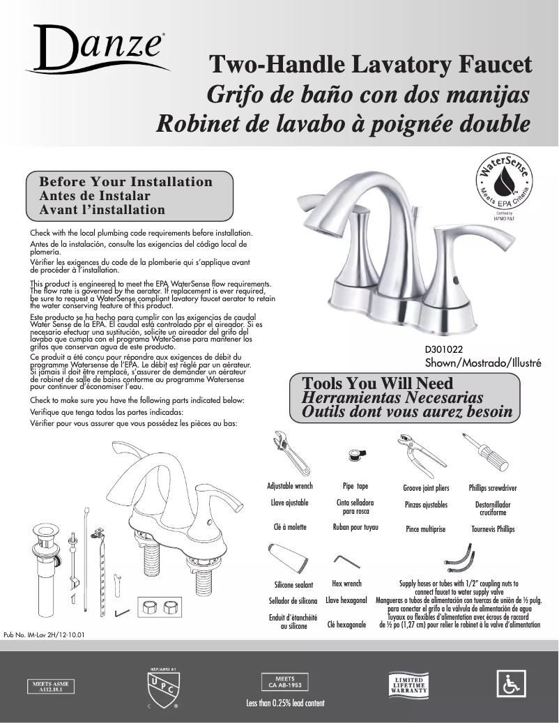 Page n°1 - Manuel utilisateur Danze D301033