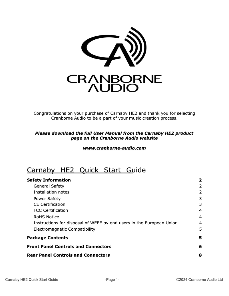 Page 1 de la notice Manuel utilisateur Cranborne Audio Carnaby HE2