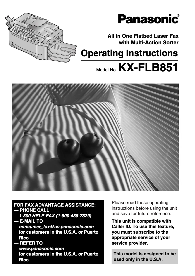 Page 1 de la notice Manuel utilisateur Panasonic KX-FLB851