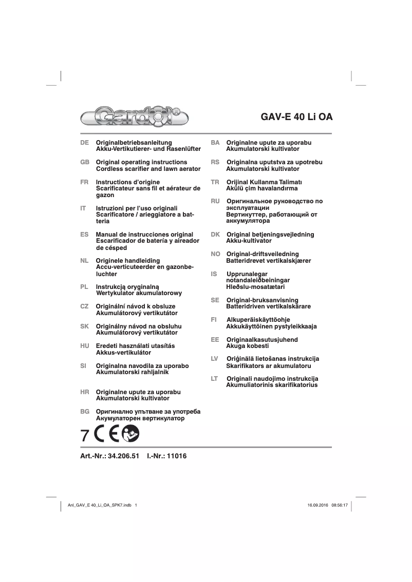 Page n°1 - Manuel utilisateur Gardol GAV-E 40 Li OA