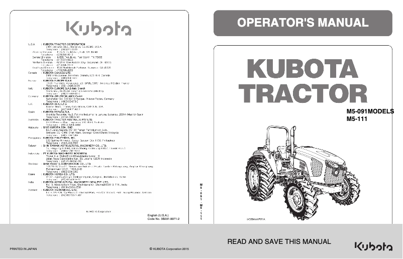 Page n°1 - Manuel utilisateur Kubota M5-091HDRC12