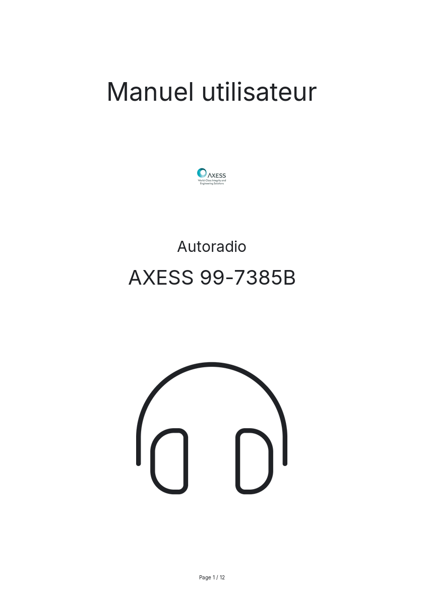 Page n°1 - Manuel utilisateur AXESS 99-7385B