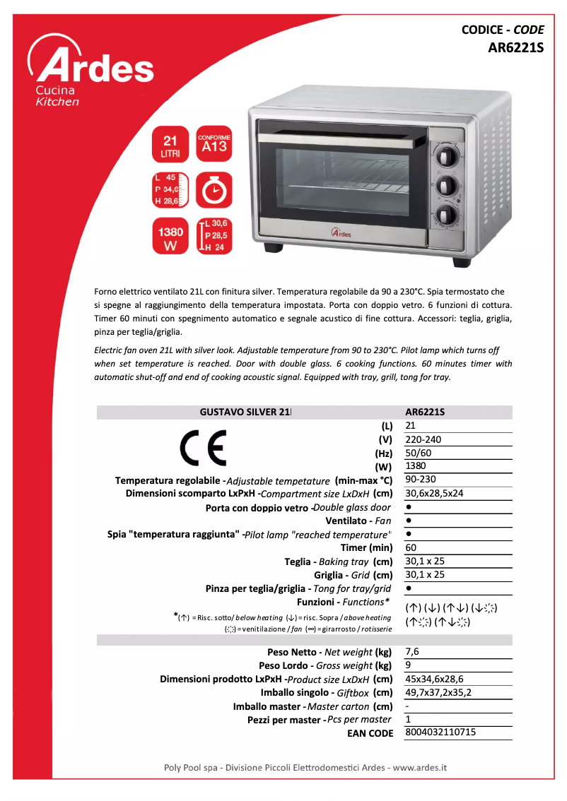 Página 1 del manual Ficha técnica Ardes AR6221S