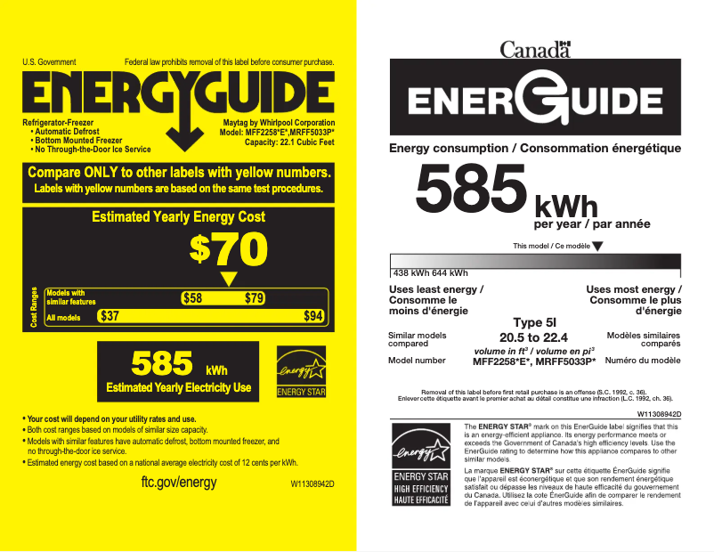 Page n°1 - Label énergétique Maytag MRFF5033PZ