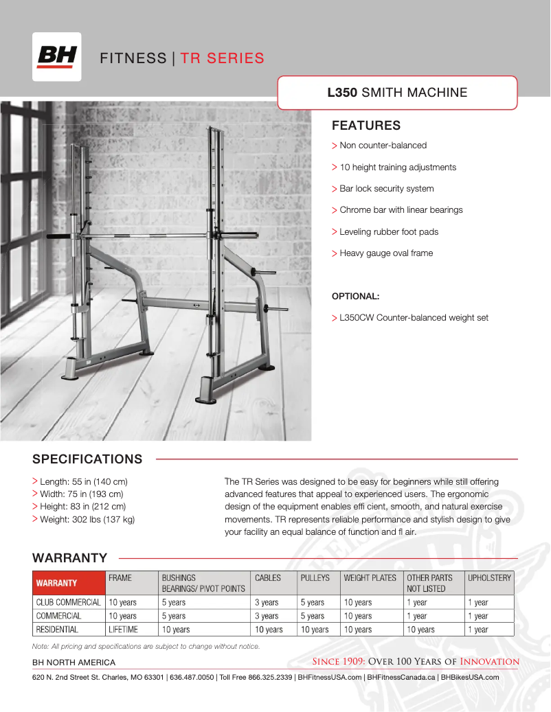 Page 1 of the manual Technical Sheet BH Fitness L350