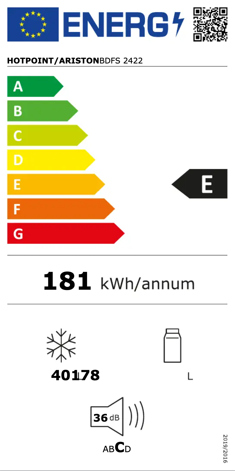 Page 1 de la notice Label énergétique Hotpoint BD 2422 S/HA 1