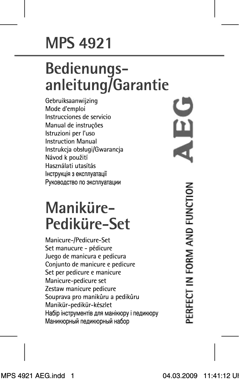 Page 1 de la notice Manuel utilisateur AEG MPS 4921