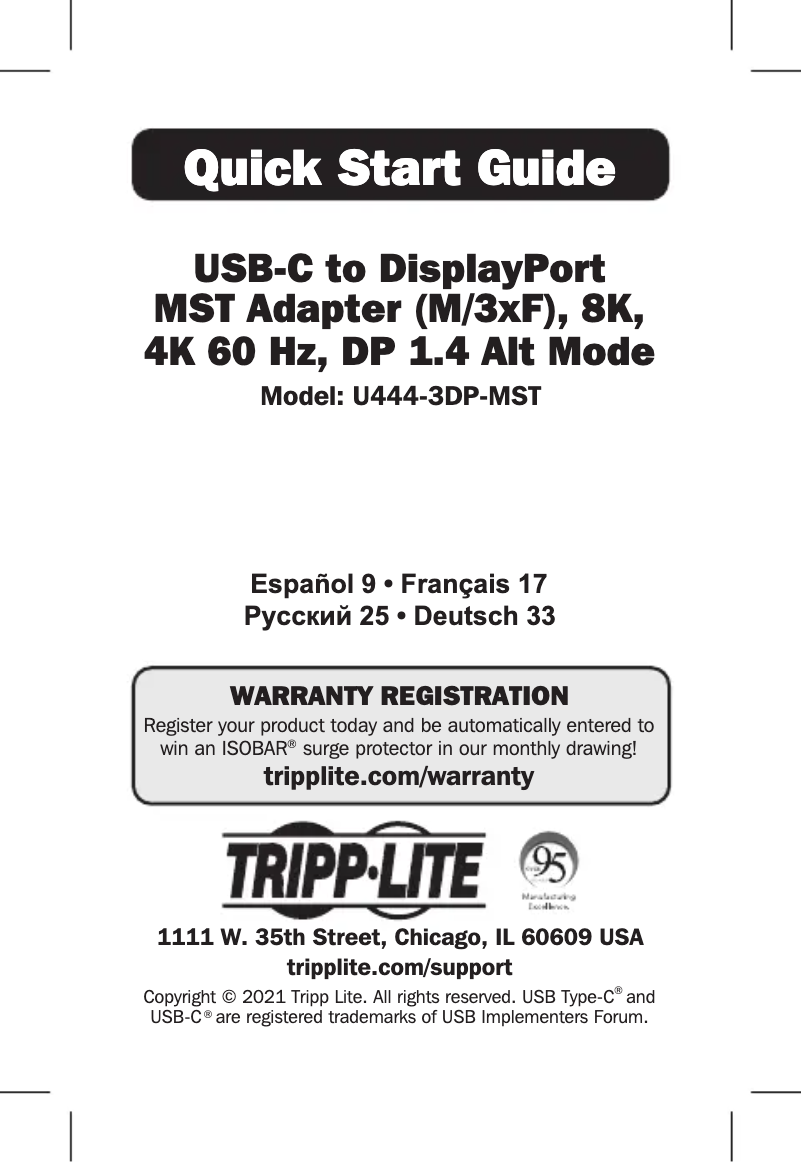 Page 1 de la notice Manuel utilisateur Tripp Lite U444-3DP-MST