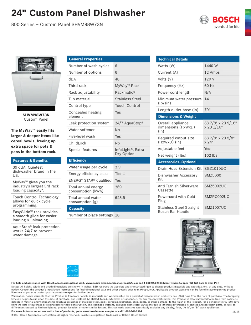 Page n°1 - Fiche technique Bosch SHVM98W73N