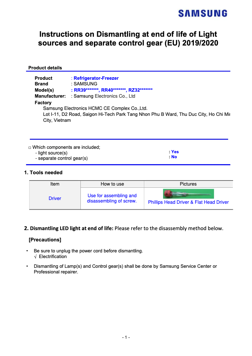Page 1 de la notice Manuel utilisateur Samsung RR39C7BH6S9