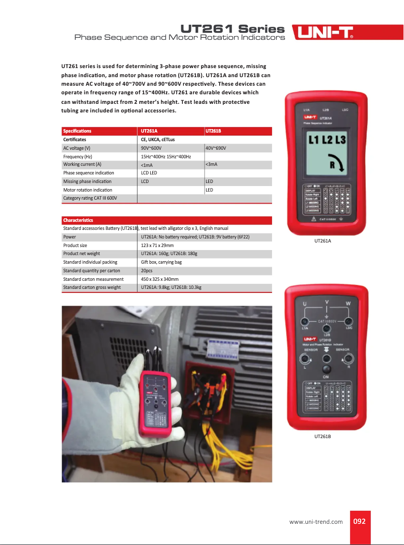 Page n°1 - Fiche technique Uni-T UT261B