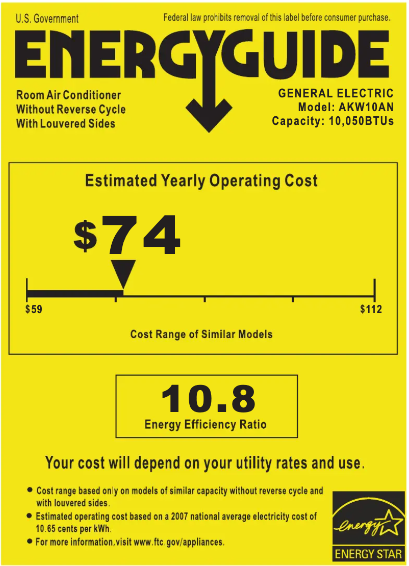 Page n°1 - Label énergétique GE AKW10AN