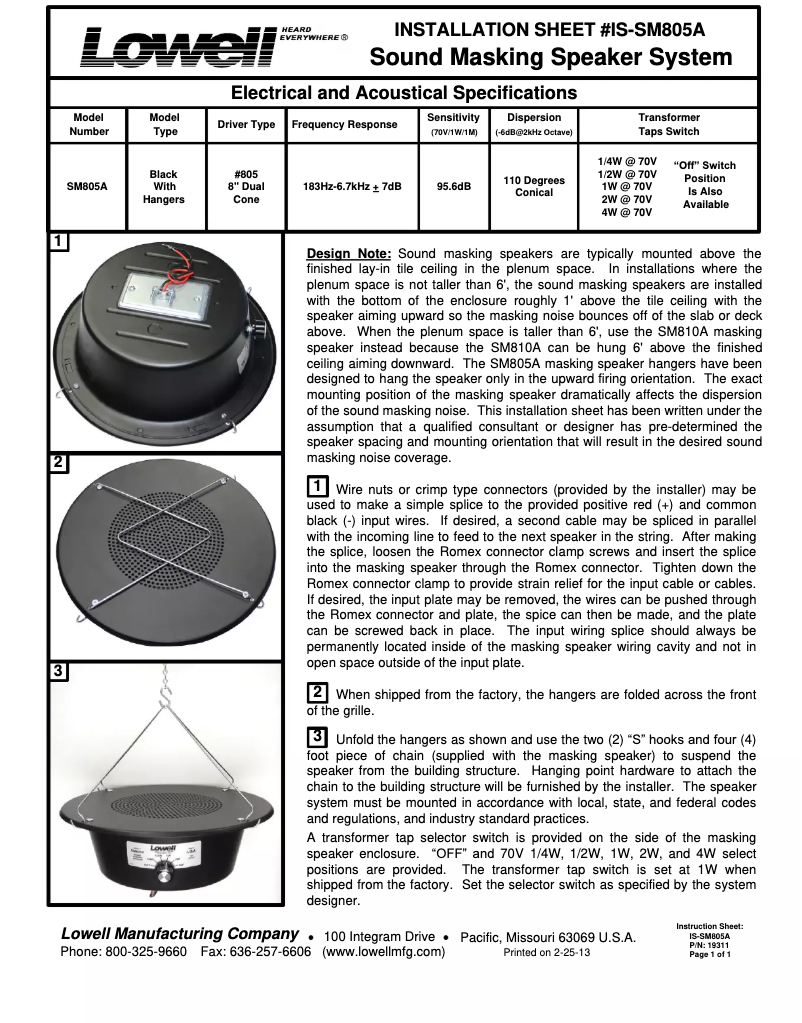 Page n°1 - Manuel utilisateur Lowell SM805A