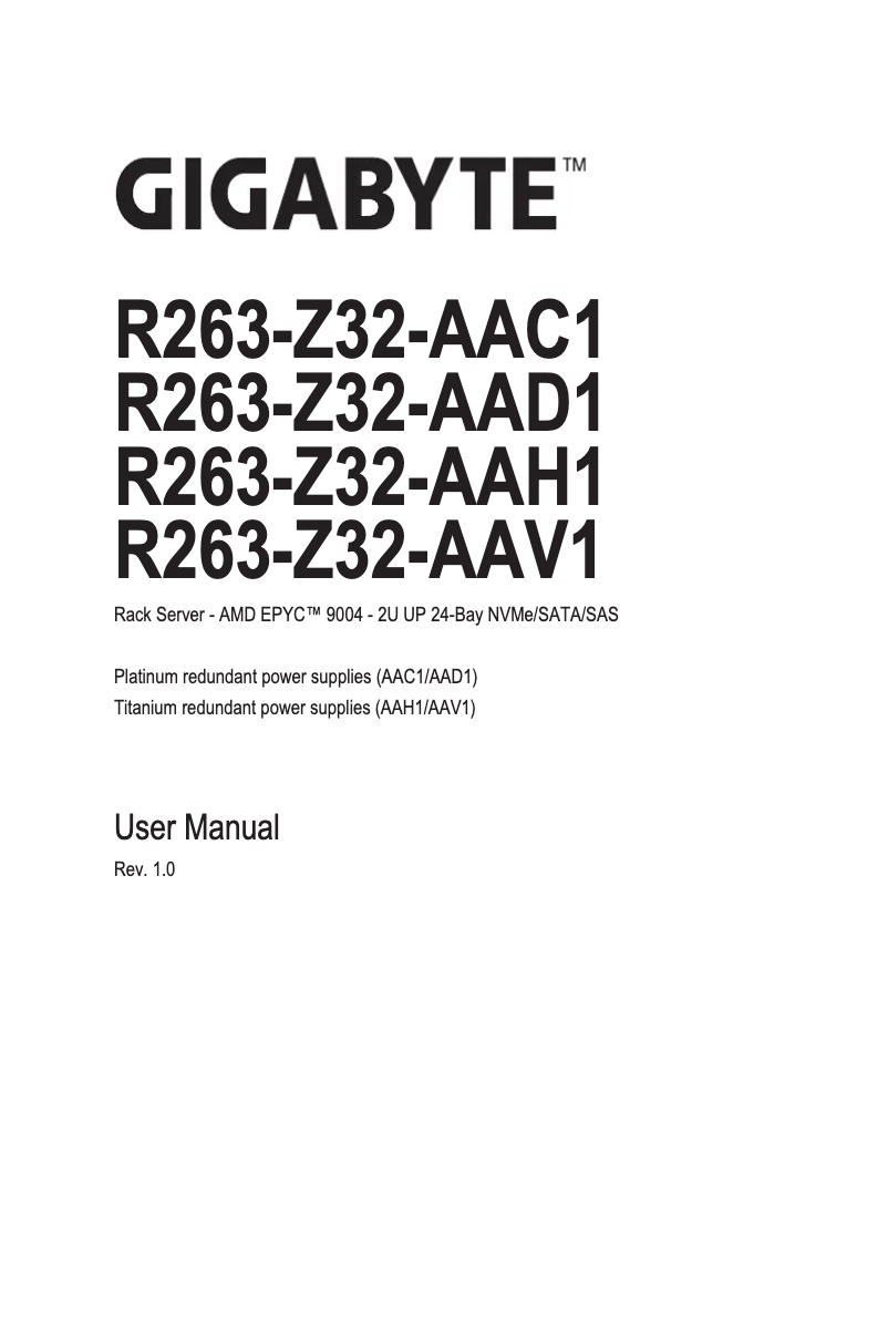 Page 1 of the manual User Manual Gigabyte R263-Z32