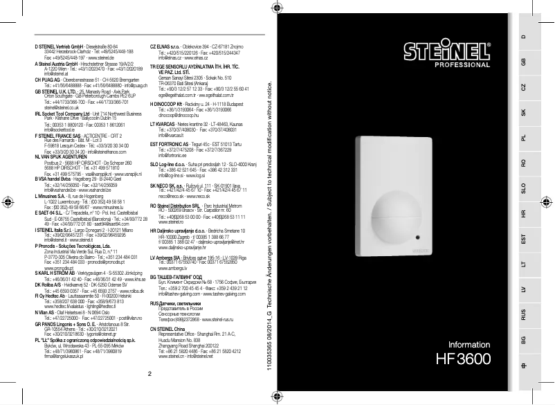 Page 1 de la notice Manuel utilisateur Steinel HF 3600