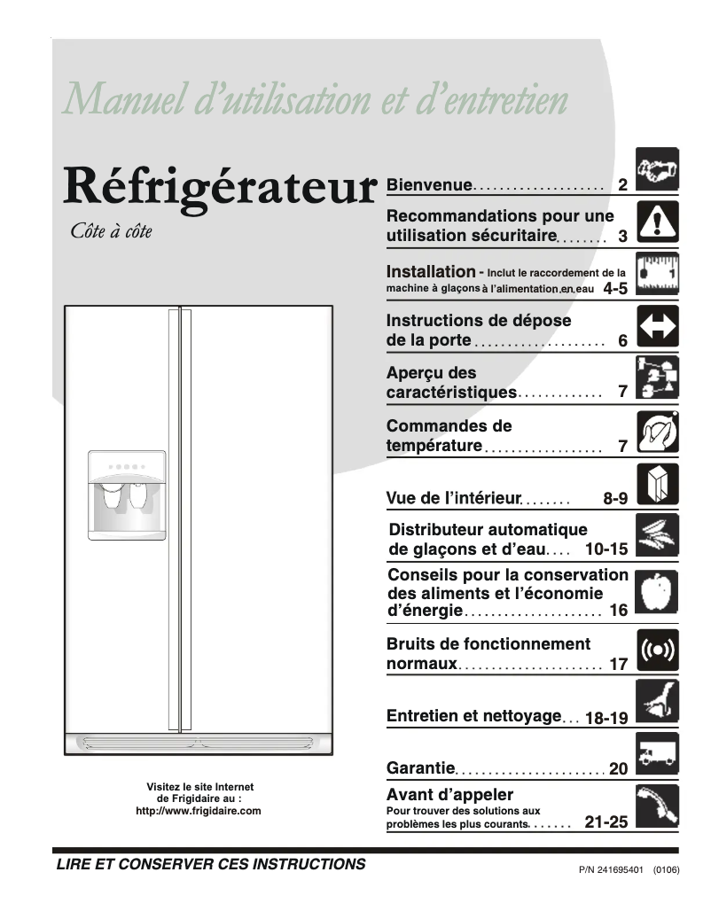 Page n°1 - Manuel utilisateur Frigidaire GLRS64ZEB