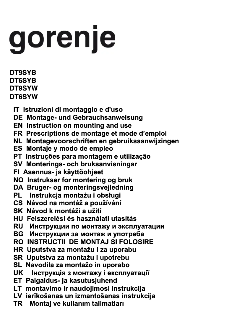 Page n°1 - Manuel utilisateur Gorenje DT9SYB