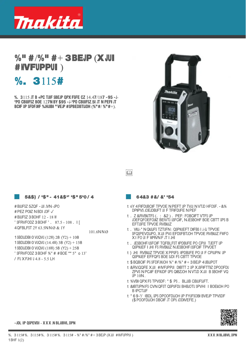 Page 1 de la notice Fiche technique Makita DMR115B