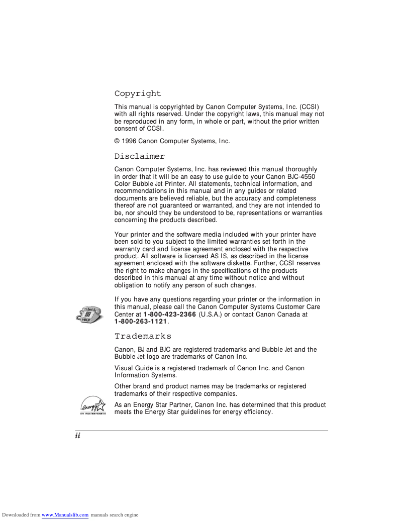 Page 1 de la notice Manuel utilisateur Canon BJC-4550