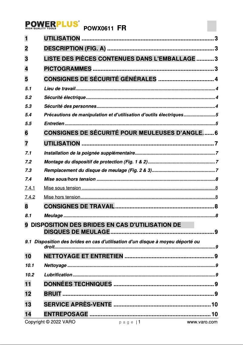 Page n°1 - Manuel utilisateur PowerPlus POWXAGS1