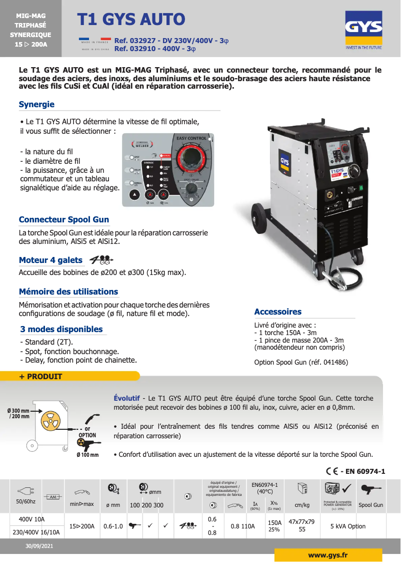 Página 1 del manual Ficha técnica GYS T1 GYS Auto