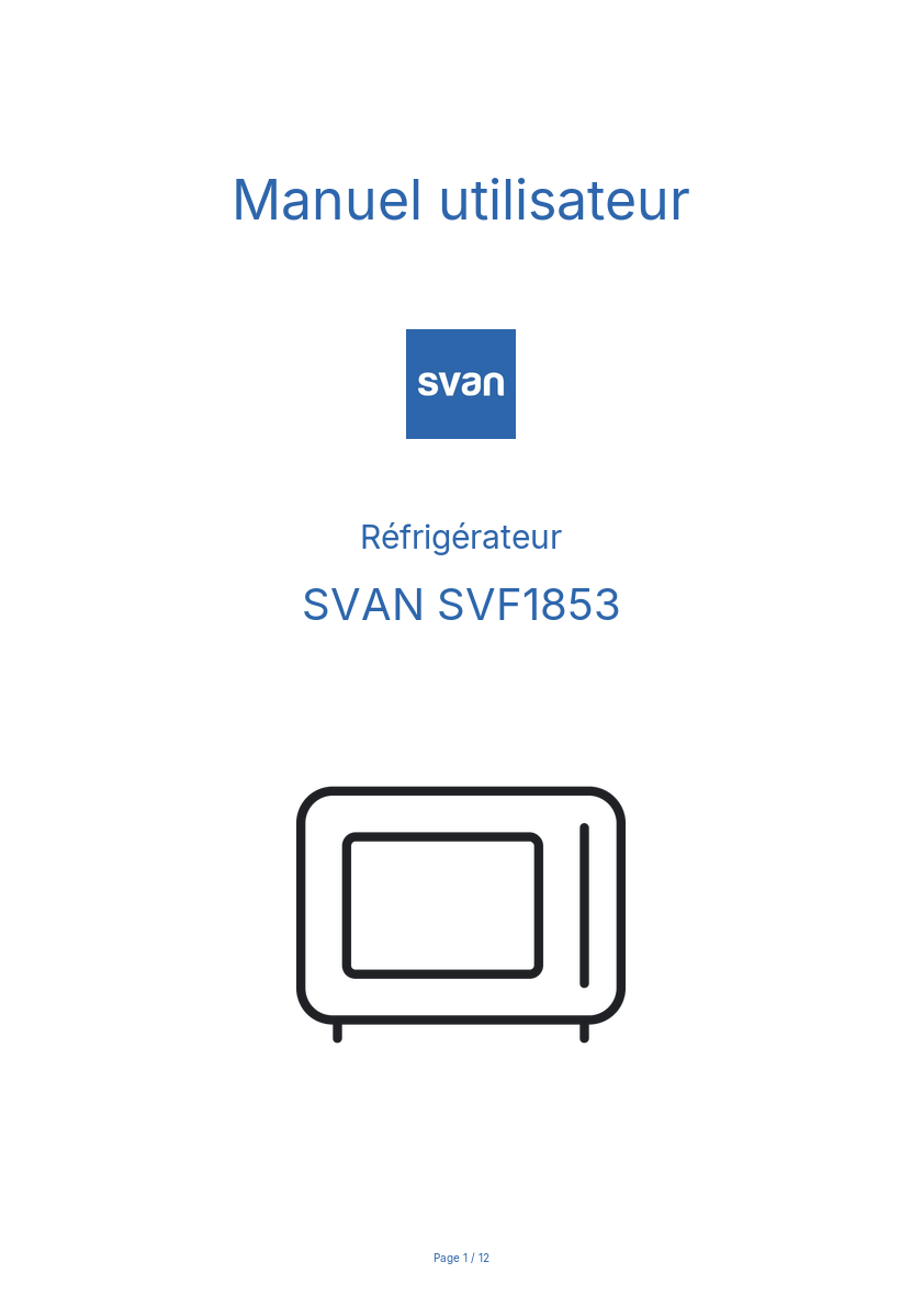 Page n°1 - Manuel utilisateur SVAN SVF1853