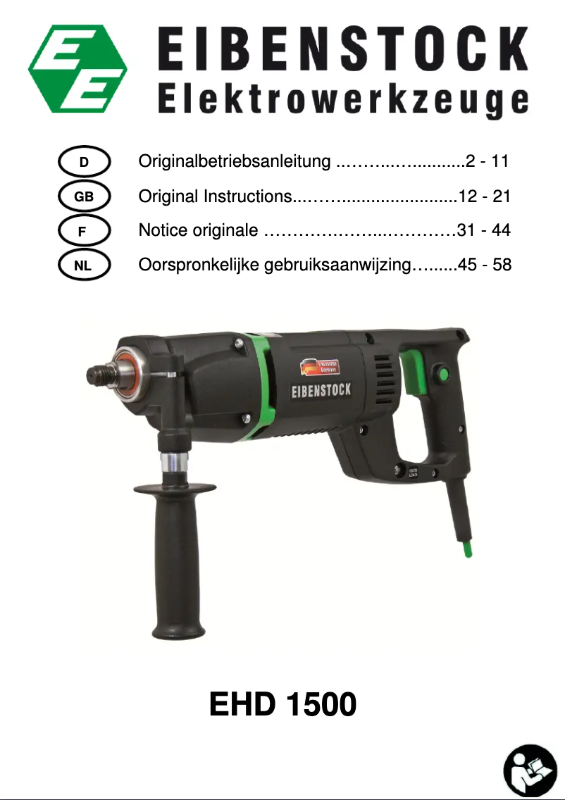 Page 1 de la notice Manuel utilisateur Eibenstock EHD 1500