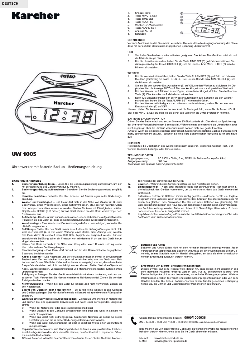 Page 1 de la notice Manuel utilisateur Karcher Audio UW 1005