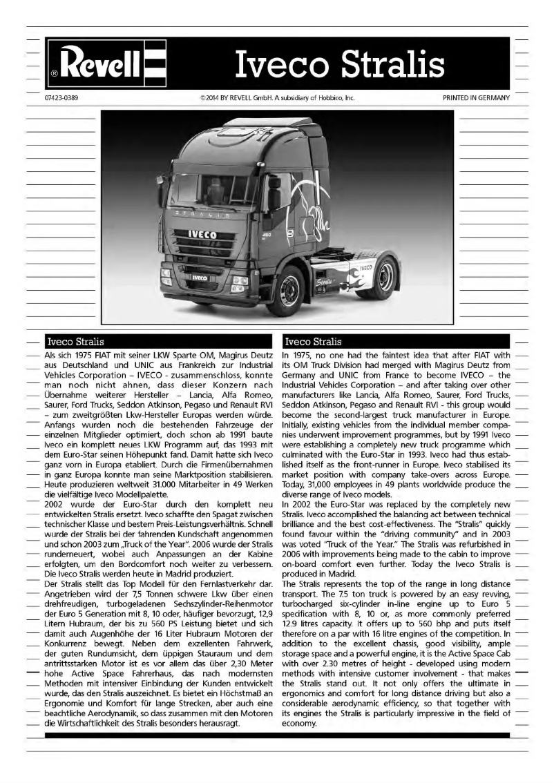 Page n°1 - Manuel utilisateur Revell Iveco Stralis