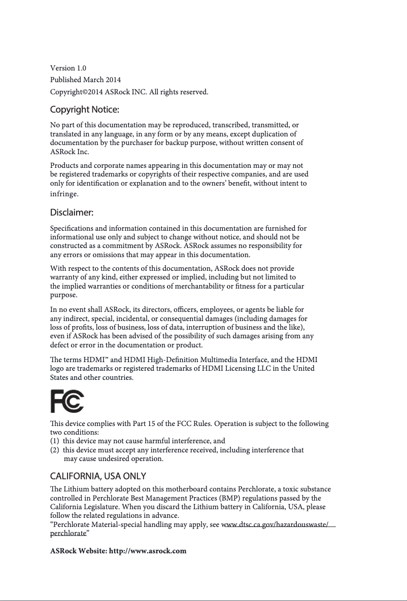 Page 1 de la notice Manuel utilisateur Asrock D1800B-ITX