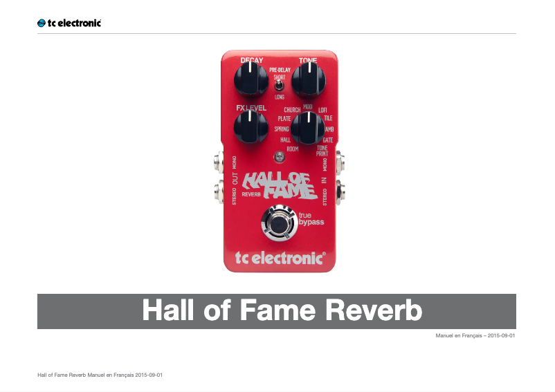 Page n°1 - Manuel utilisateur TC Electronic Hall of Fame Reverb