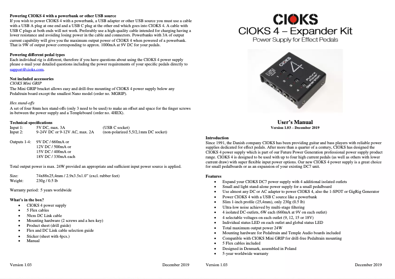 Page n°1 - Manuel utilisateur Cioks 4