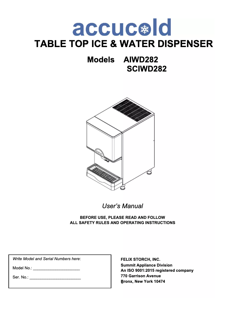 Page n°1 - Manuel utilisateur Accucold AIWD282