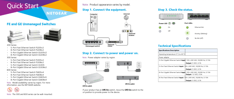 Page n°1 - Guide d'installation Netgear FS605v4