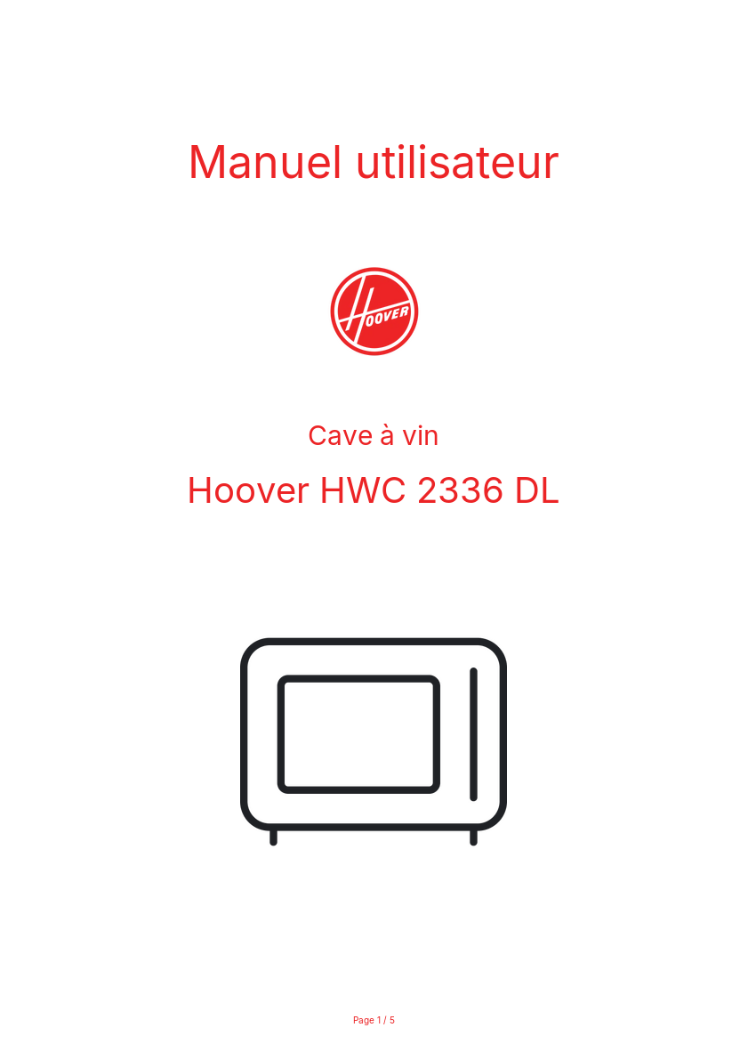 Page n°1 - Manuel utilisateur Hoover HWC 2336 DL