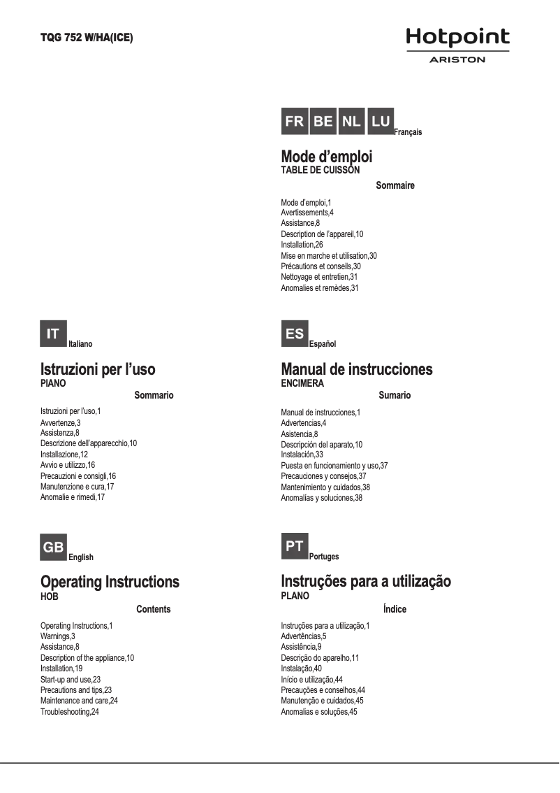 Page 1 of the manual User Manual Hotpoint TQG 752 W/HA(ICE)