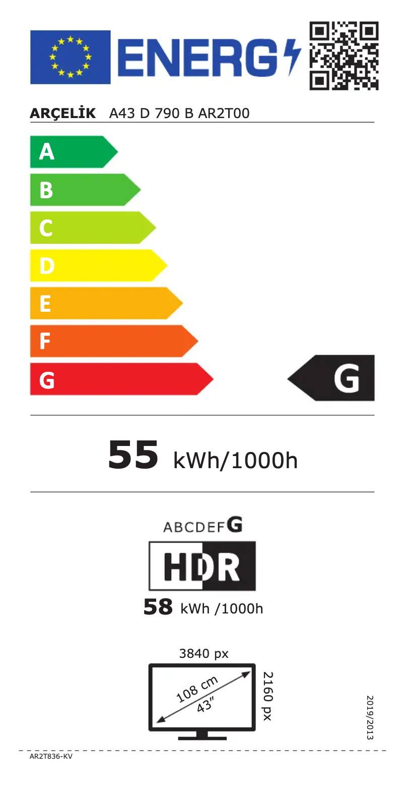 Page n°1 - Label énergétique Arçelik A43 D 790 B