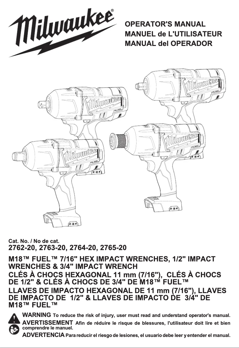 Page n°1 - Manuel utilisateur Milwaukee 2762-20
