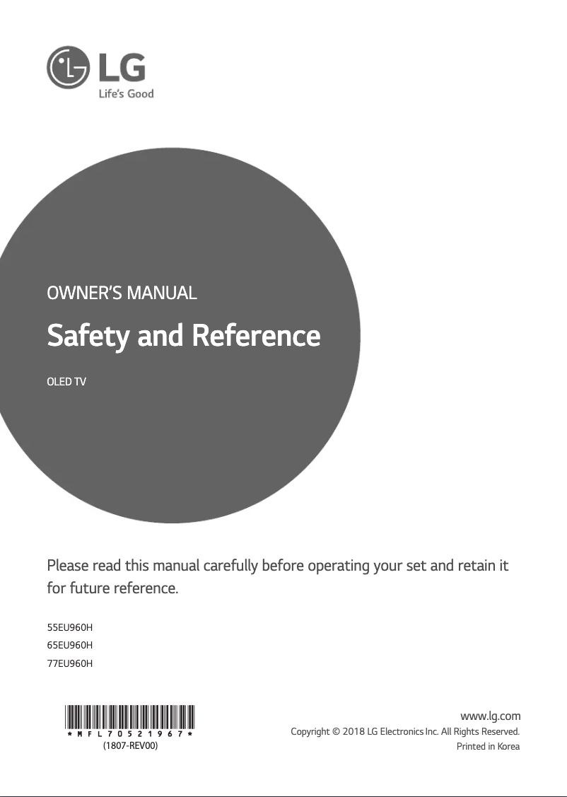 Page 1 de la notice Manuel utilisateur LG 65EU960H