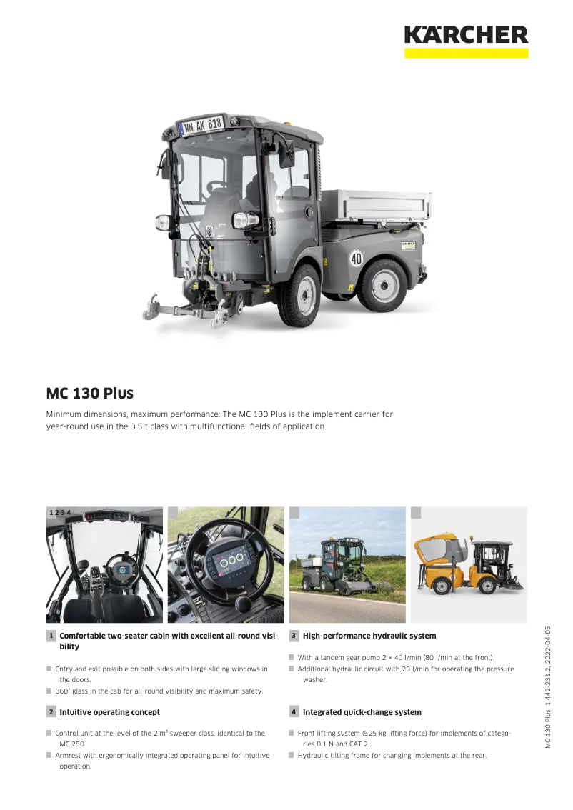 Page n°1 - Fiche technique Kärcher MC 130 Plus