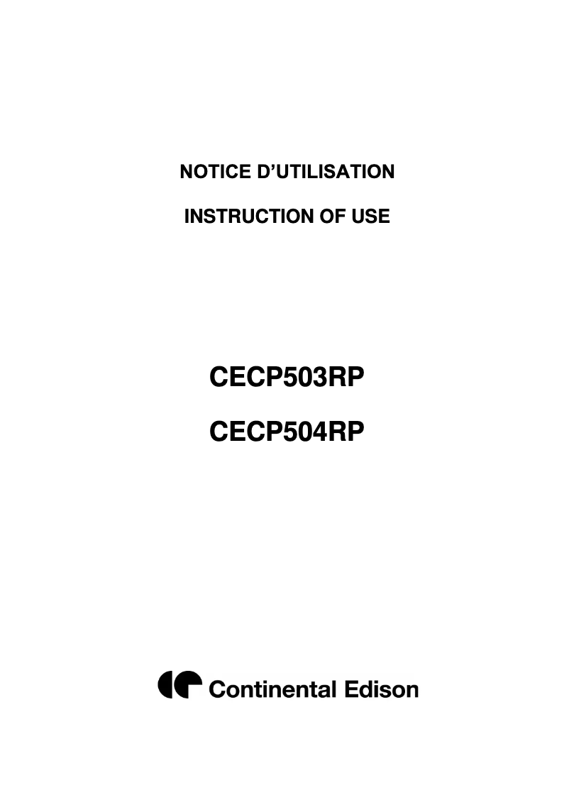 Page n°1 - Manuel utilisateur Continental Edison CECP504RP