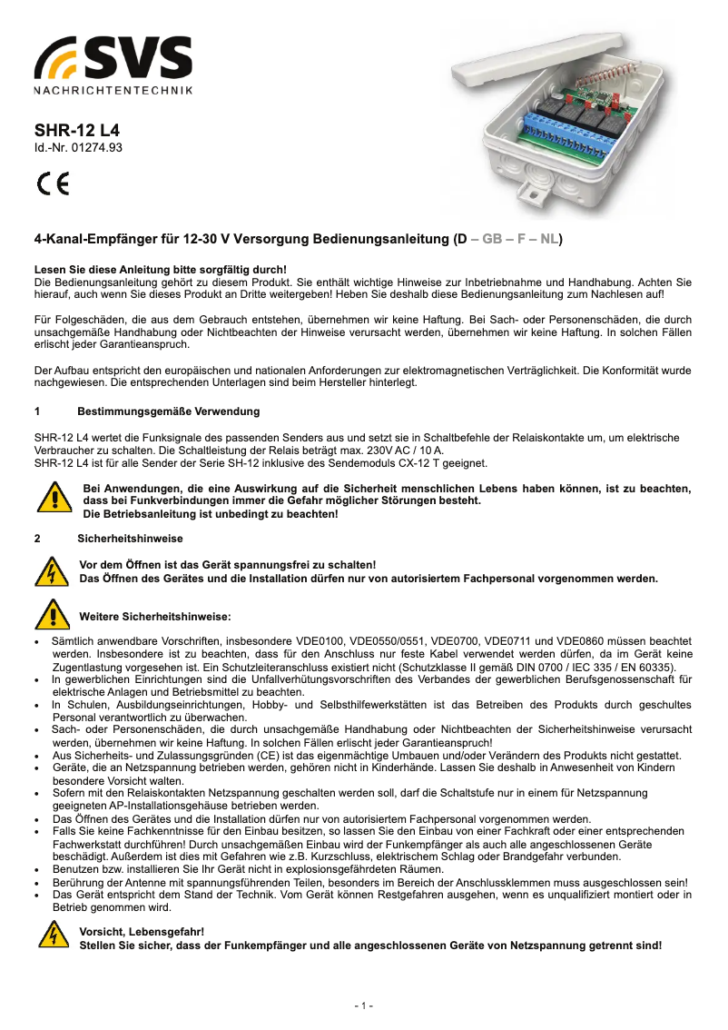 Image de la première page du manuel de l'appareil SHR-12 L4