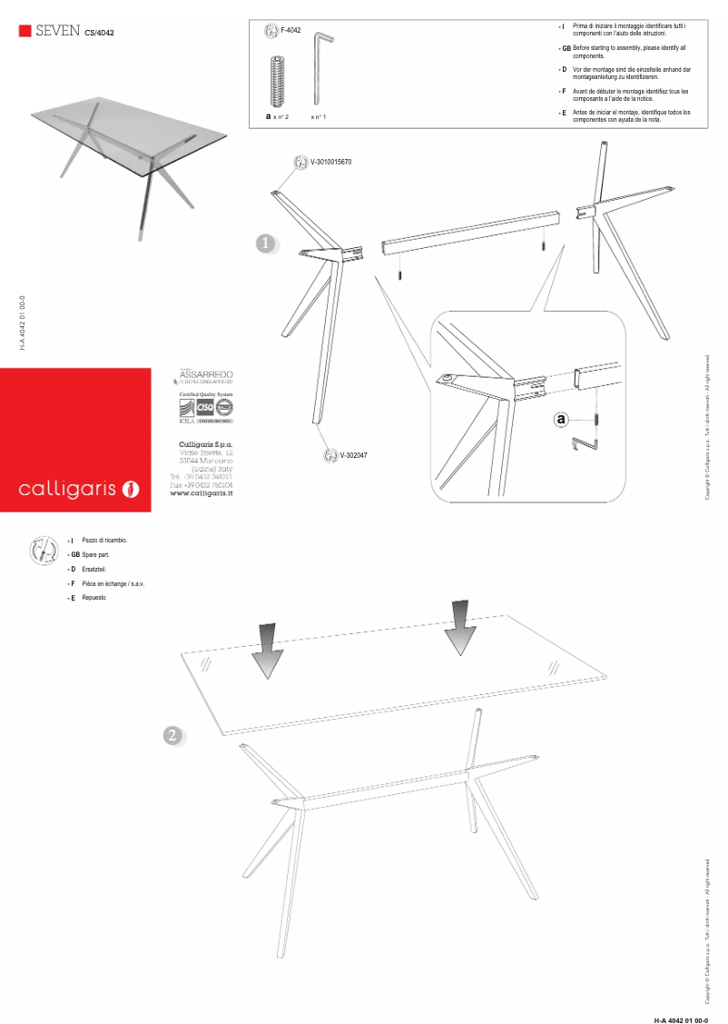 Page 1 de la notice Manuel utilisateur Calligaris .com SEVEN CS/4042-RC 180 G