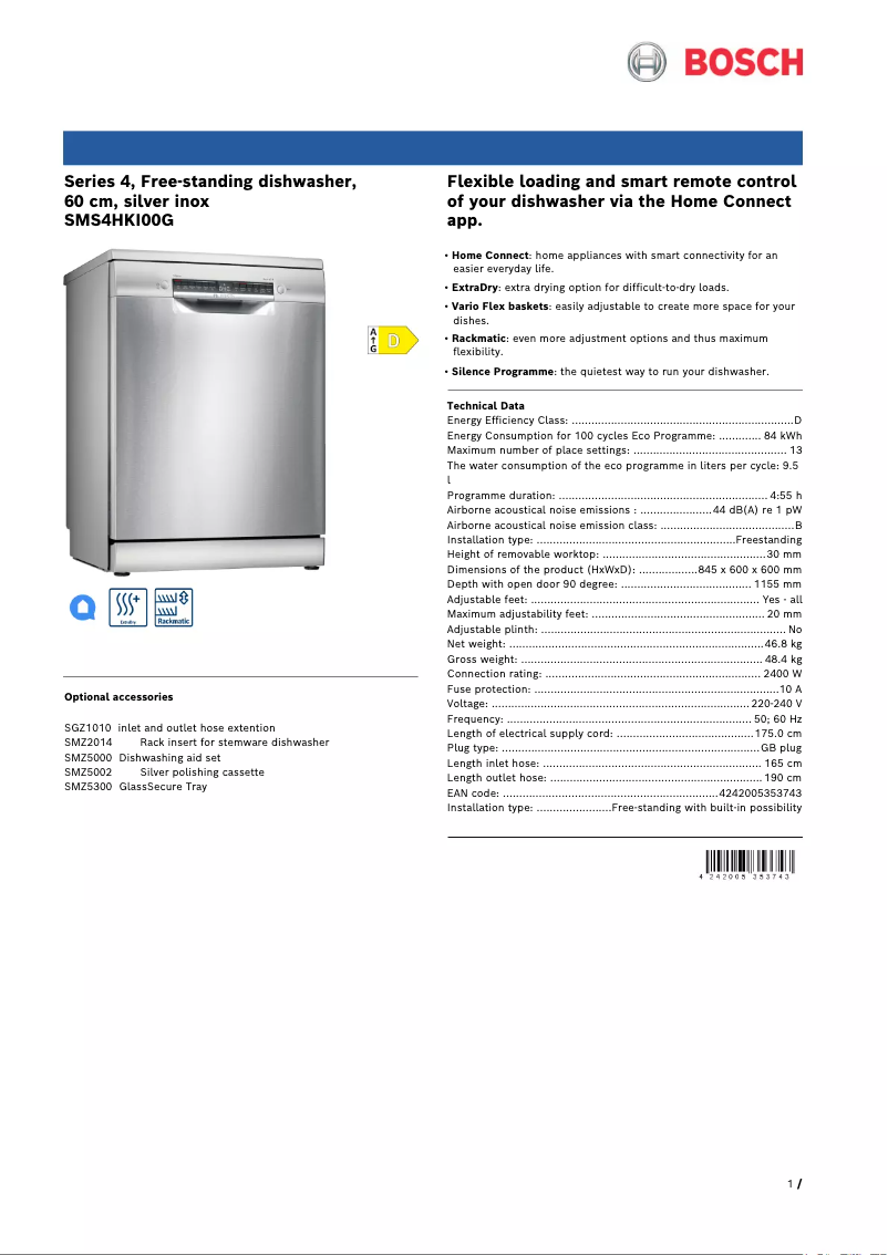 Página 1 del manual Ficha técnica Bosch SMS4HKI00G