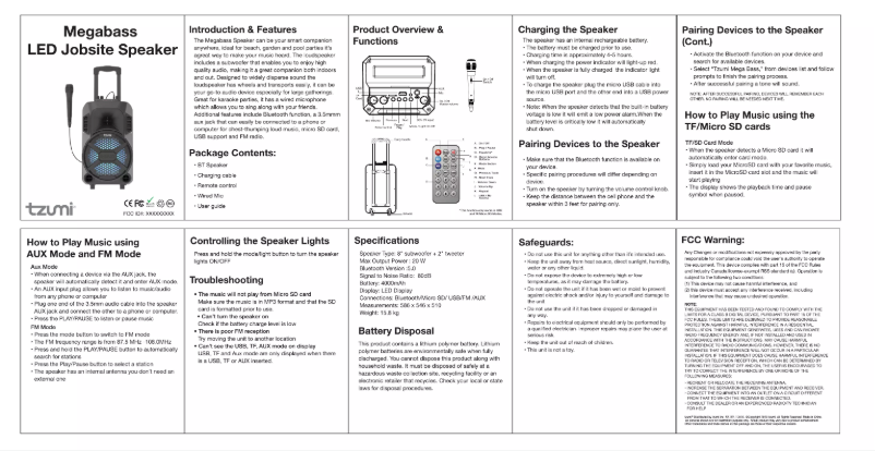 Page n°1 - Manuel utilisateur Tzumi Megabass