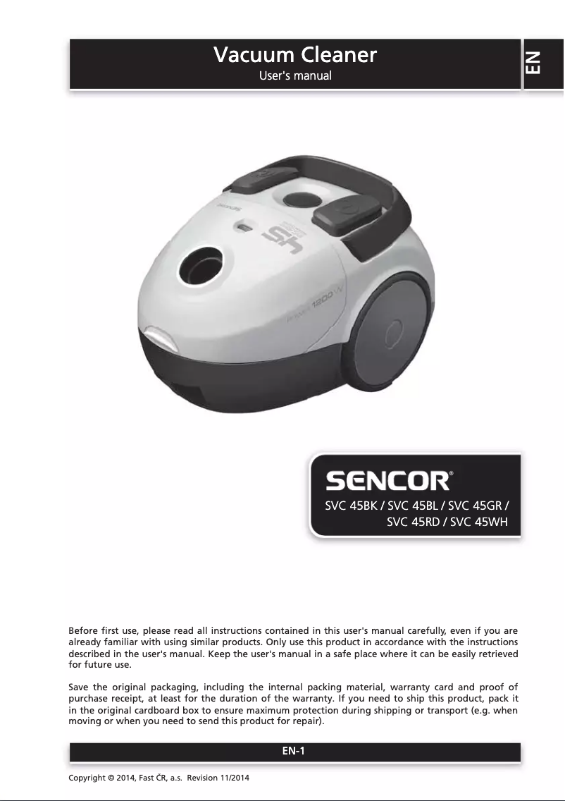 Page n°1 - Manuel utilisateur Sencor SVC 45WH